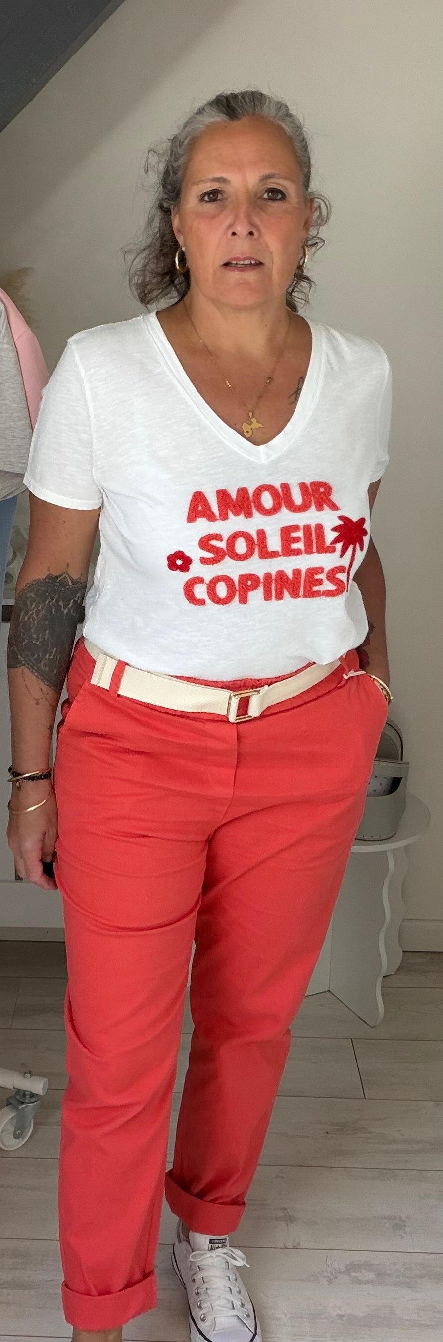 Ensemble Pantalon Coton Strech et Tee-shirt “Amour Soleil Copines” – Esprit Summer Existe en 5 coloris