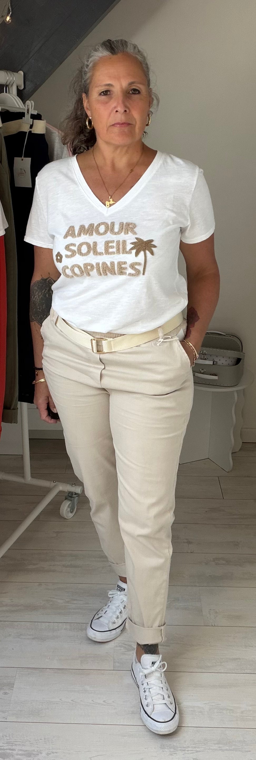 Ensemble Pantalon Coton Strech et Tee-shirt “Amour Soleil Copines” – Esprit Summer Existe en 5 coloris
