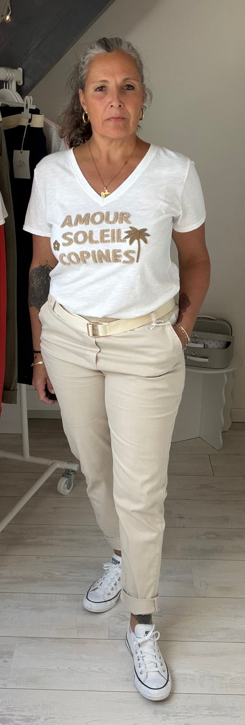 Ensemble Pantalon Coton Strech et Tee-shirt “Amour Soleil Copines” – Esprit Summer Existe en 5 coloris
