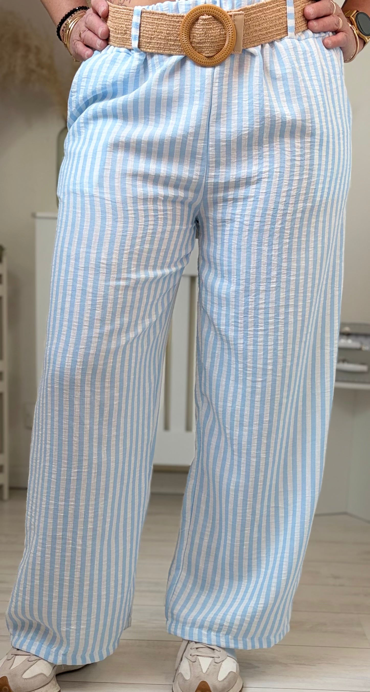 💙 Pantalon Fluide Rayé en Coton