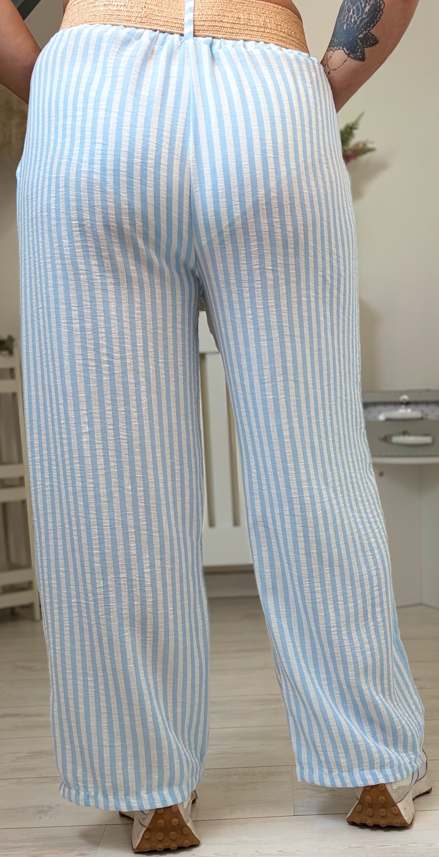 💙 Pantalon Fluide Rayé en Coton
