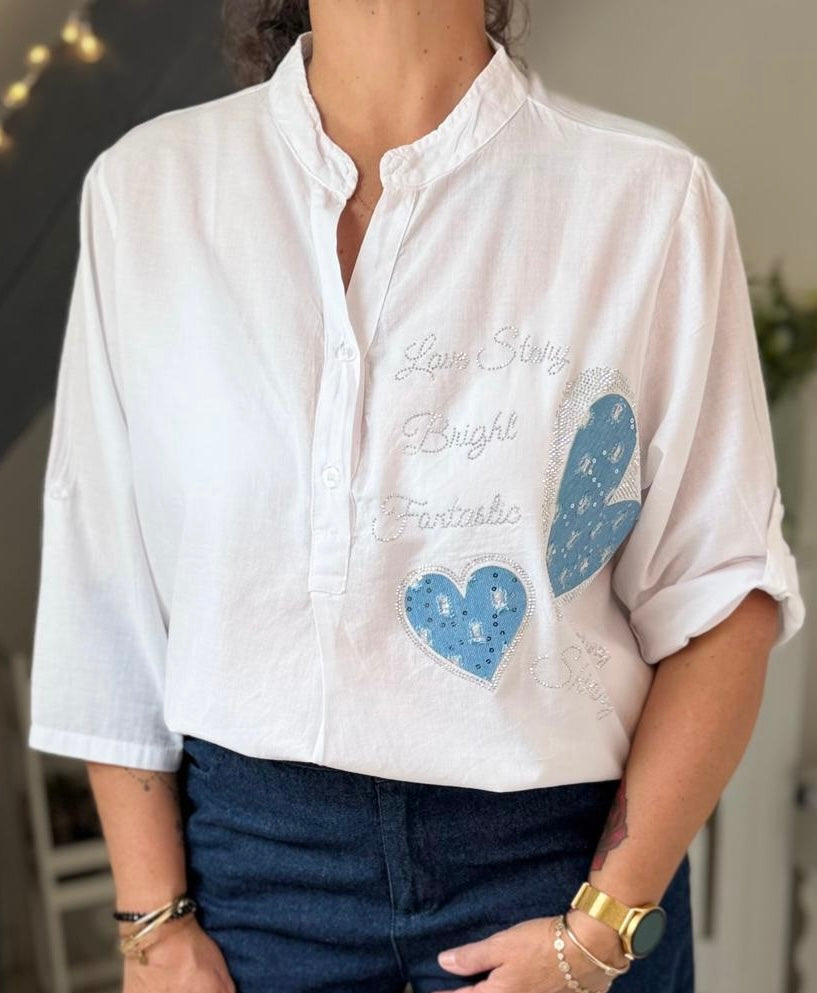 🤍 Tunique Brodée Coton Fluide – Collection Cœurs & Fleurs