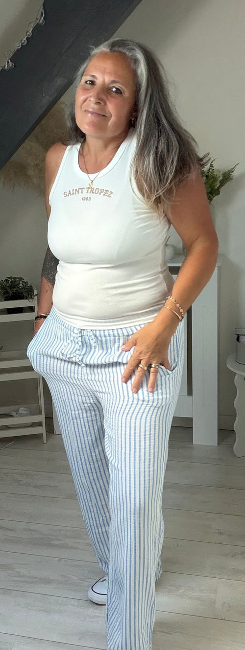 Le pantalon gaze de coton rayé 🤍✨Existe en plusieurs coloris