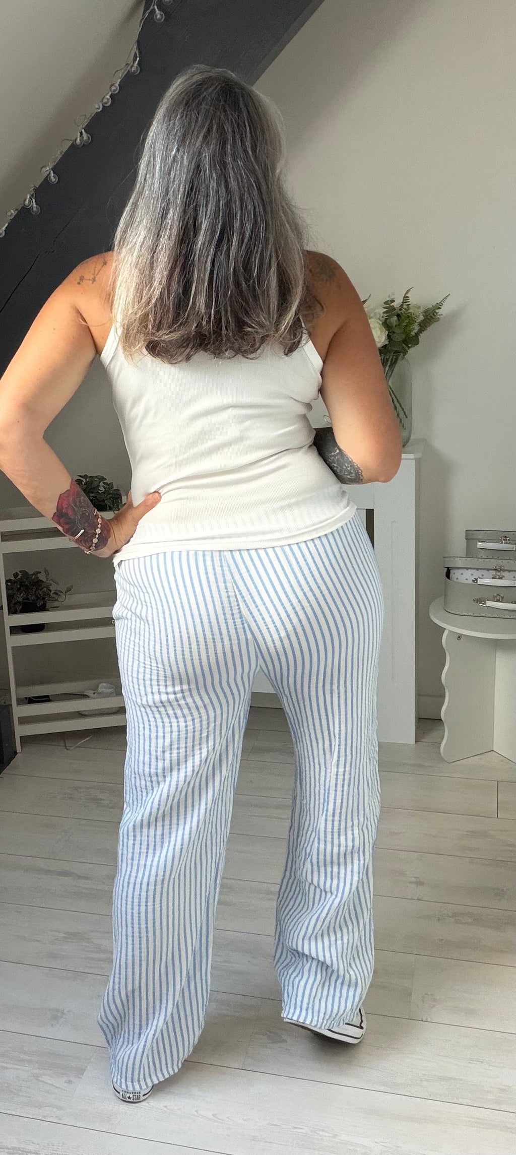 Le pantalon gaze de coton rayé 🤍✨Existe en plusieurs coloris