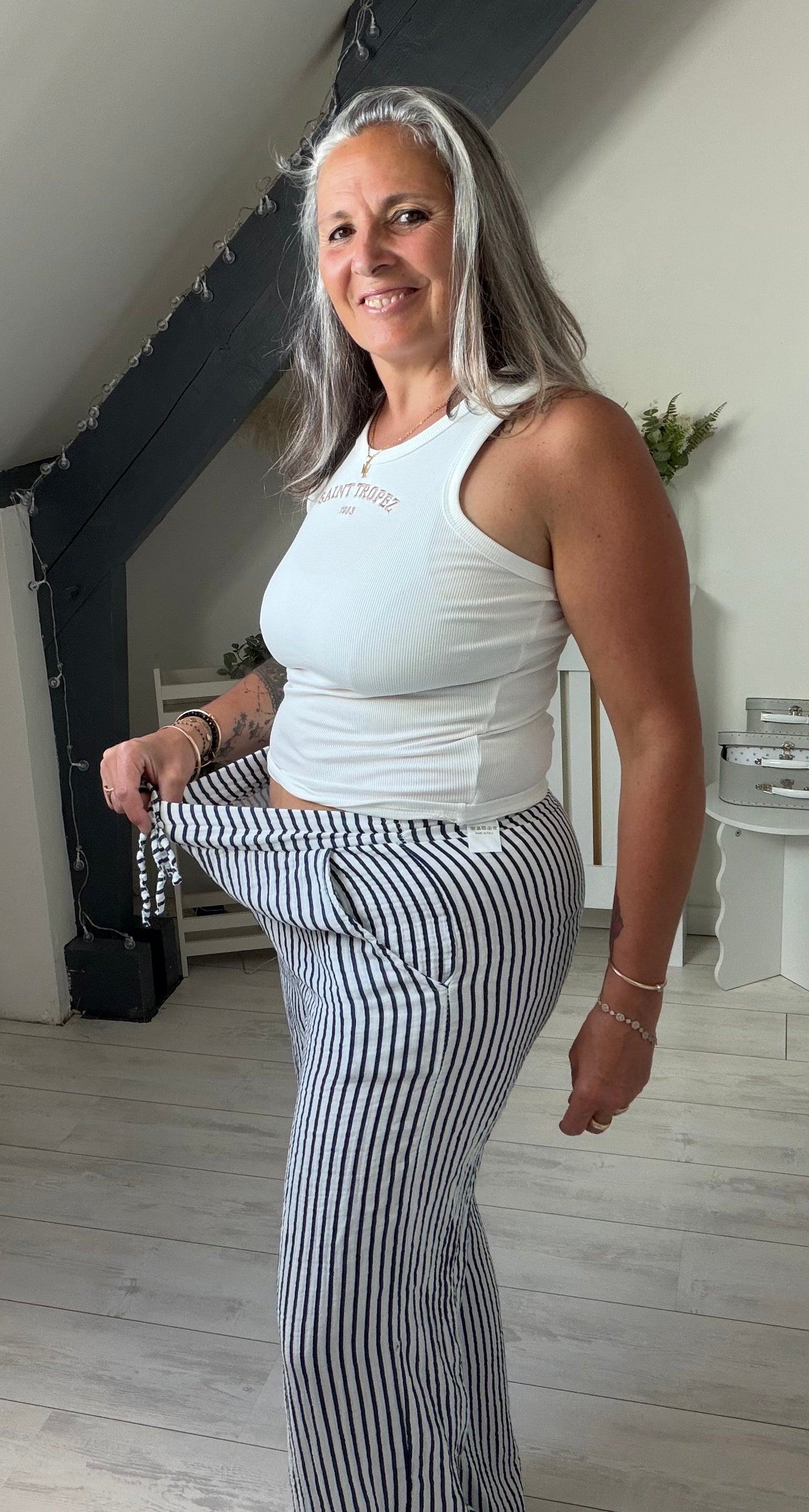 Le pantalon gaze de coton rayé 🤍✨Existe en plusieurs coloris