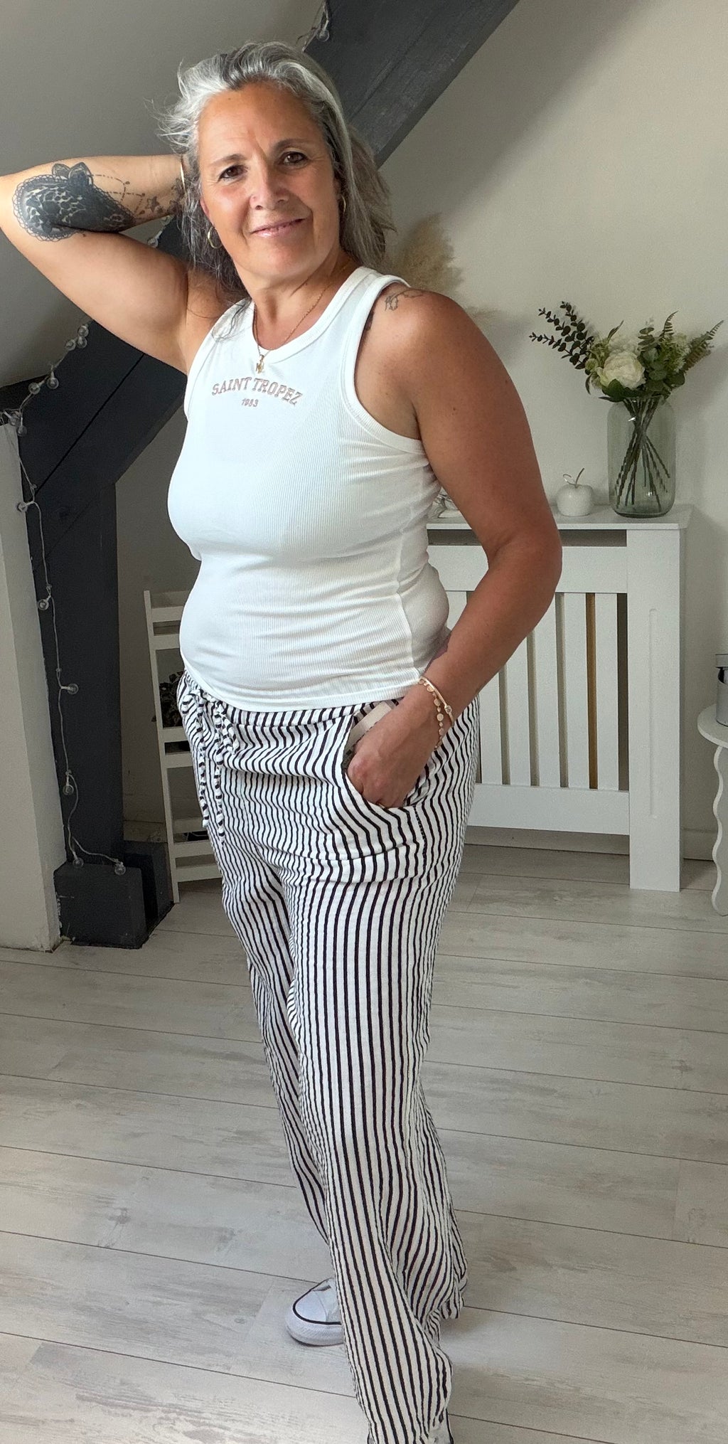 Le pantalon gaze de coton rayé 🤍✨Existe en plusieurs coloris
