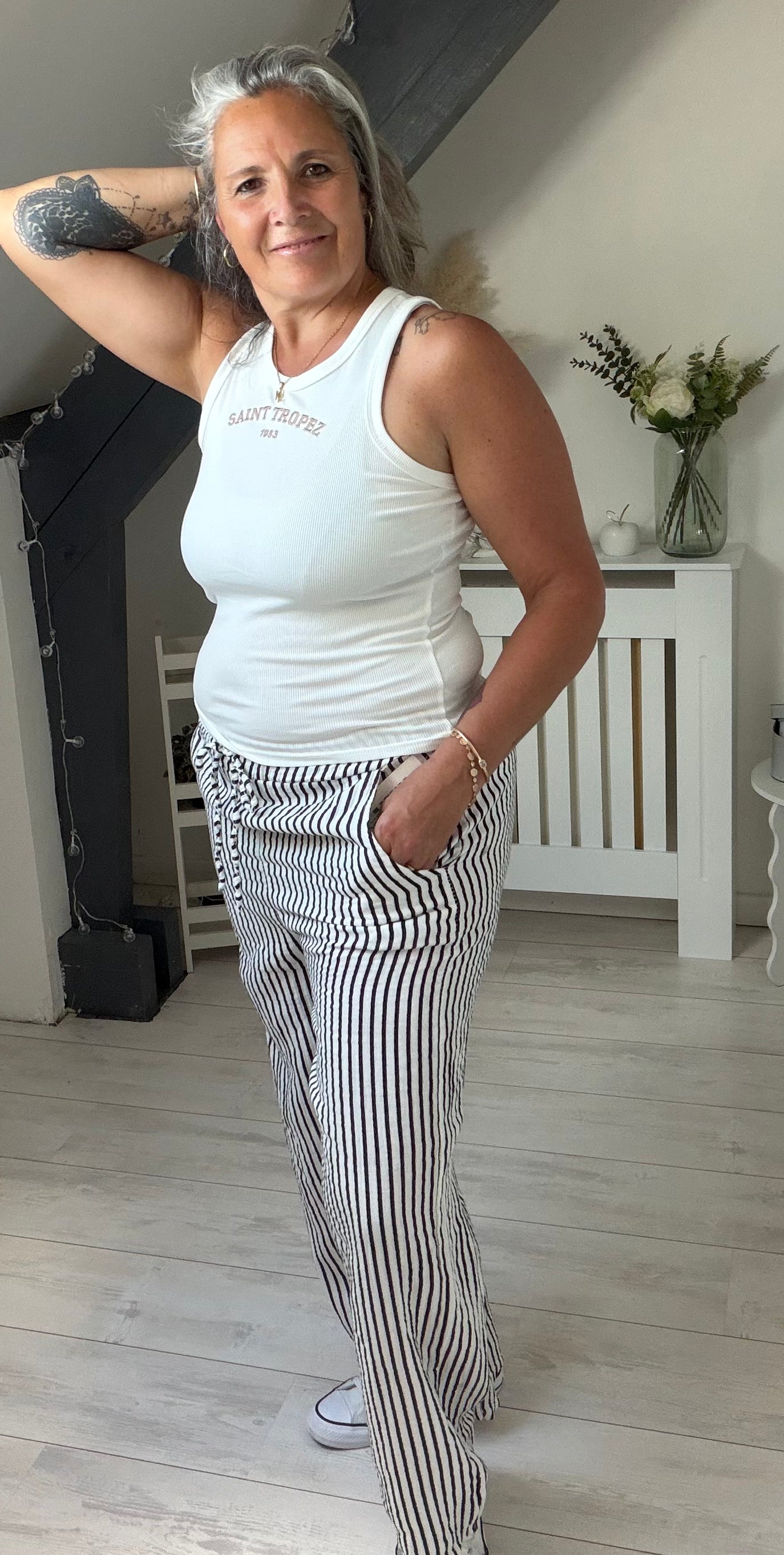 Le pantalon gaze de coton rayé 🤍✨Existe en plusieurs coloris