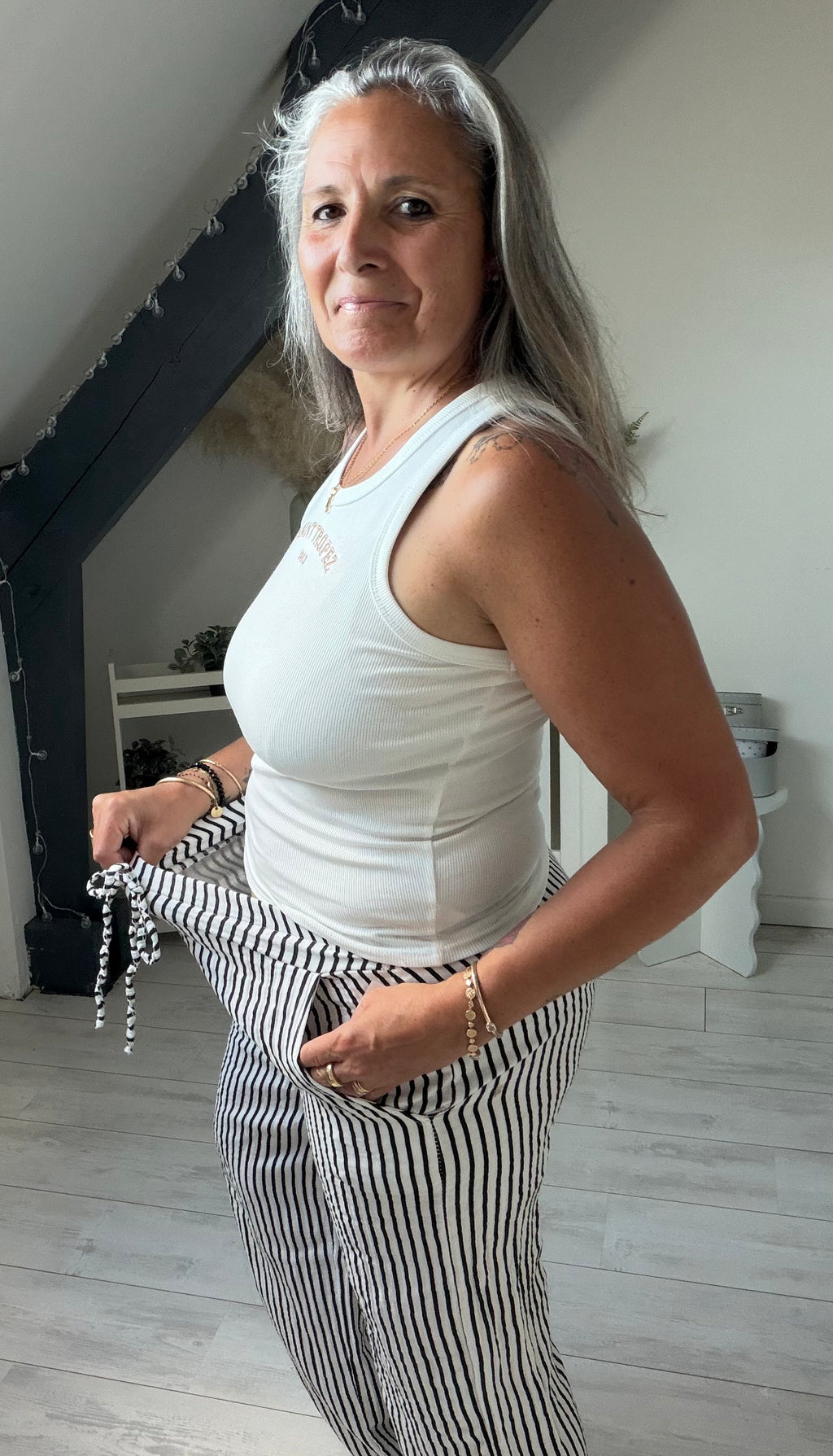 Le pantalon gaze de coton rayé 🤍✨Existe en plusieurs coloris