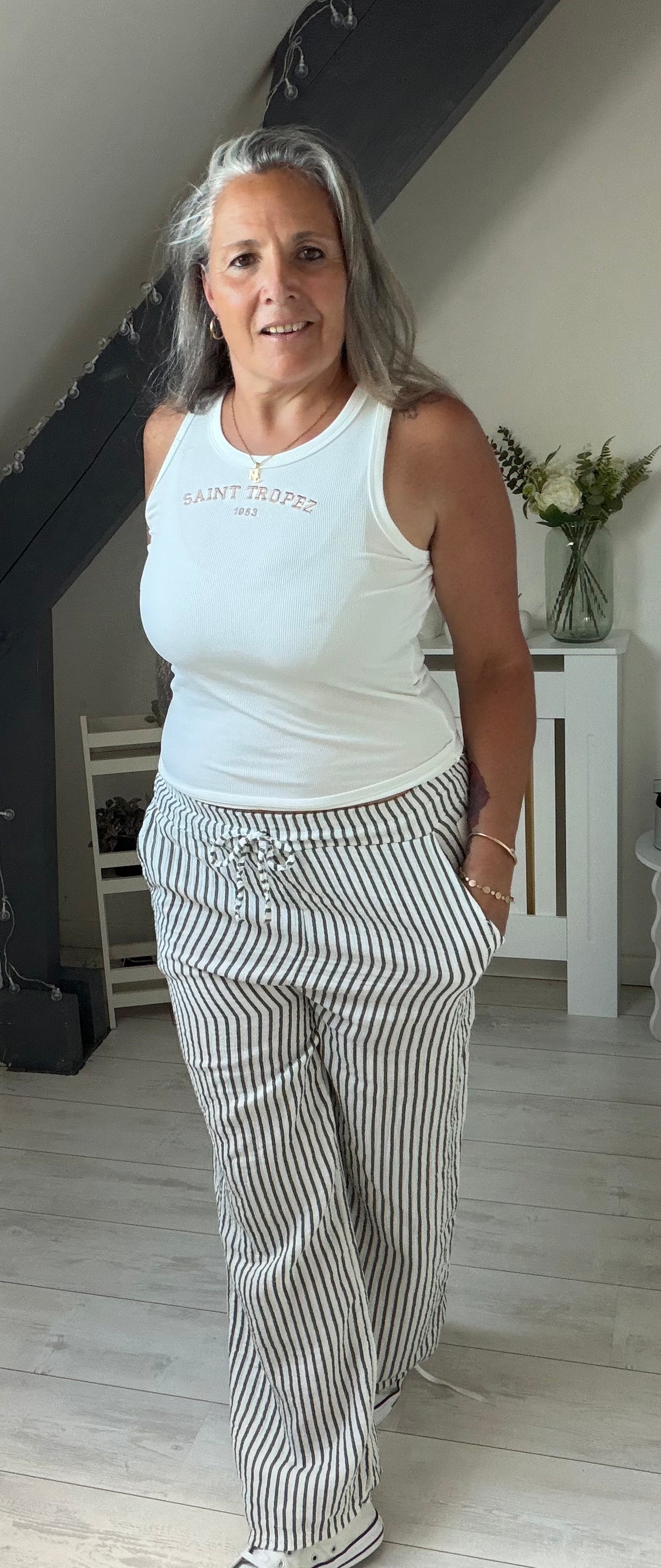 Le pantalon gaze de coton rayé 🤍✨Existe en plusieurs coloris