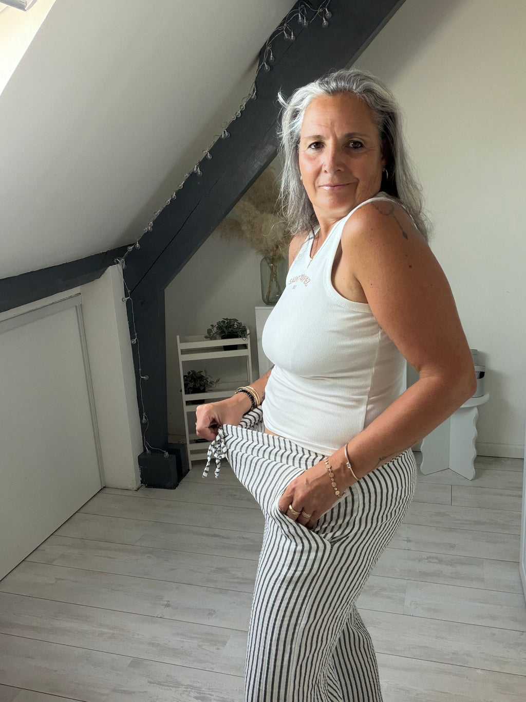 Le pantalon gaze de coton rayé 🤍✨Existe en plusieurs coloris